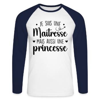 Mistress and Princess - Formidable Mistress - Unisex Long Sleeve Baseball T-Shirt - white/navy - Front - Nik (191cm)