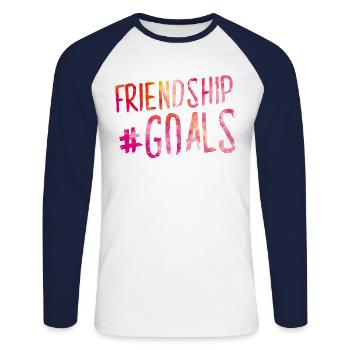 friendship goals hashtag - Unisex Baseballshirt langarm - Weiß/Navy - Vorne - Nik (191cm)