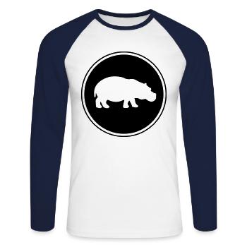 Hippo silhouette icon - Unisex Long Sleeve Baseball T-Shirt - white/navy - Front - Nik (191cm)