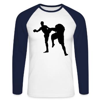 muay thai kickboxen - Unisex Baseballshirt langarm - Weiß/Navy - Vorne - Nik (191cm)
