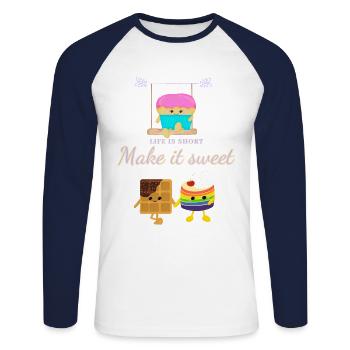 Life is short make it sweet - Unisex Long Sleeve Baseball T-Shirt - white/navy - Front - Nik (191cm)