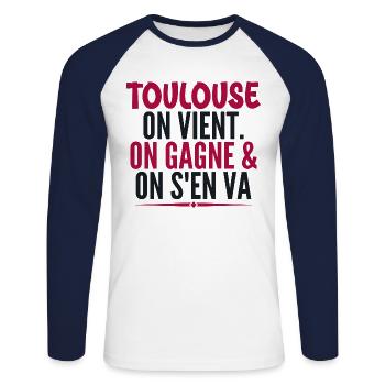 Rugby Toulouse Humour Gift Supporter Rugby - Unisex Long Sleeve Baseball T-Shirt - white/navy - Front - Nik (191cm)