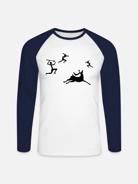 Höhlenmalerei Die Jagd - Unisex Baseballshirt langarm - Weiß/Navy