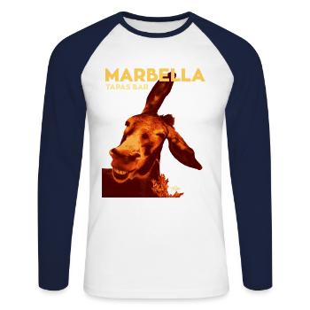 DONKEY SOSO MARBELLA-TAPA-BAR - Unisex Baseballshirt langarm - Weiß/Navy - Vorne - Nik (191cm)