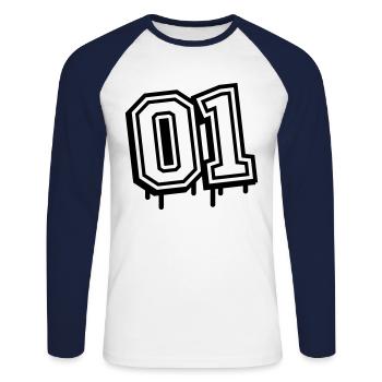 01 un numéro 1 - T-shirt baseball manches longues Homme - blanc/marine - Devant - Nik (191cm)