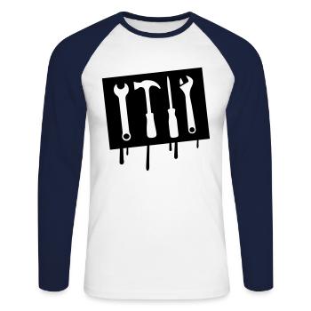 werkzeug symbol icon handwerker - Unisex Baseballshirt langarm - Weiß/Navy - Vorne - Nik (191cm)