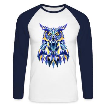 Eule Polygon - Geometrische Wildlife Uhu Natur - Unisex Baseballshirt langarm - Weiß/Navy - Vorne - Nik (191cm)