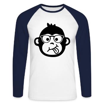 monkey affe brille emoji - Unisex Baseballshirt langarm - Weiß/Navy - Vorne - Nik (191cm)