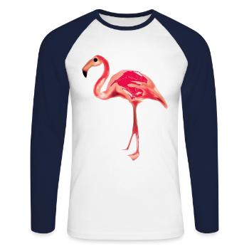 Flamingo Geschenkidee rosa pink rosarot - Unisex Baseballshirt langarm - Weiß/Navy - Vorne - Nik (191cm)