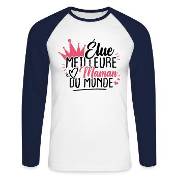 Élue meilleure maman du monde - T-shirt baseball manches longues Homme - blanc/marine - Devant - Nik (191cm)