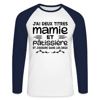 Granny and Pastry Chef | Grandma | Pastry - Unisex Long Sleeve Baseball T-Shirt - white/navy - Front - Nik (191cm)