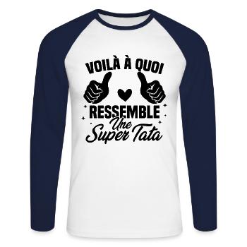 Voilà à quoi ressemble une super tata - T-shirt baseball manches longues Homme - blanc/marine - Devant - Nik (191cm)