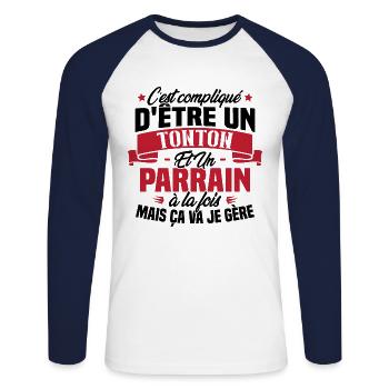 Un Tonton Et Un Parrain À La Fois Mais Ça Va Gère - T-shirt baseball manches longues Homme - blanc/marine - Devant - Nik (191cm)