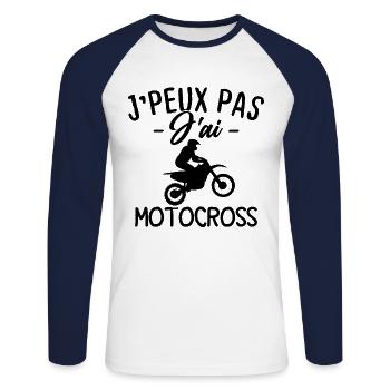 Ich kann kein Motocross haben - Unisex Baseballshirt langarm - Weiß/Navy - Vorne - Nik (191cm)
