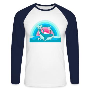 Kidcore Rainbow Whale Unicorn Waves Gift - Unisex Long Sleeve Baseball T-Shirt - white/navy - Front - Nik (191cm)