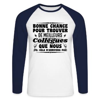 Colleague Colleagues Humor Gift Retirement - Unisex Long Sleeve Baseball T-Shirt - white/navy - Front - Nik (191cm)