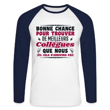 Colleague Colleagues Humor Gift Retirement - Unisex Long Sleeve Baseball T-Shirt - white/navy - Front - Nik (191cm)