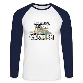 Lustiges Geschenk für Camper "Mir reicht's..." - Unisex Baseballshirt langarm - Weiß/Navy - Vorne - Nik (191cm)