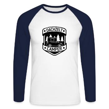 Dachzelt Camper "Hartschalendachzelt" Geschenkidee - Unisex Baseballshirt langarm - Weiß/Navy - Vorne - Nik (191cm)
