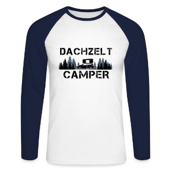 Dachzelt Camper Natur Geschenk Campingurlaub - Unisex Baseballshirt langarm - Weiß/Navy - Vorne - Nik (191cm)
