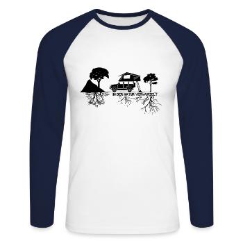In der Natur verwurzelt | 4x4 Dachzelt Camper - Unisex Baseballshirt langarm - Weiß/Navy - Vorne - Nik (191cm)