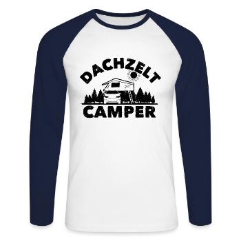 Dachzelt Camper | Klappdachzelt Camping Urlaub - Unisex Baseballshirt langarm - Weiß/Navy - Vorne - Nik (191cm)