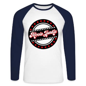 Les couleurs peuvent être modifiées | Accro au cinéma - T-shirt baseball manches longues Homme - blanc/marine - Devant - Nik (191cm)