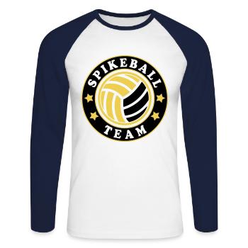 Farben änderbar | Roundnet Spikeball Team Fun - Unisex Baseballshirt langarm - Weiß/Navy - Vorne - Nik (191cm)
