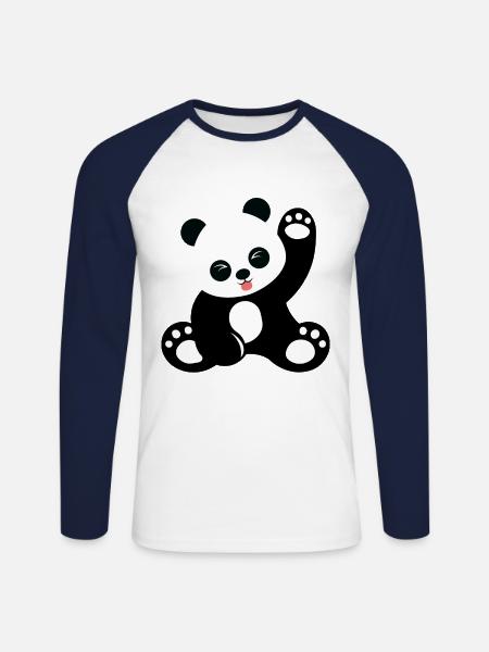 Cute sitting panda cartoon - Unisex Long Sleeve Baseball T-Shirt - white/navy