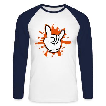hand party symbol klecks - Unisex Baseballshirt langarm - Weiß/Navy - Vorne - Nik (191cm)