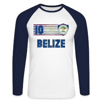 Belize Fußball Mannschaft - Unisex Baseballshirt langarm - Weiß/Navy - Vorne - Nik (191cm)