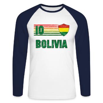 Bolivia Football Team - Unisex Long Sleeve Baseball T-Shirt - white/navy - Front - Nik (191cm)