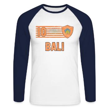 Bali Fußball Mannschaft - Unisex Baseballshirt langarm - Weiß/Navy - Vorne - Nik (191cm)