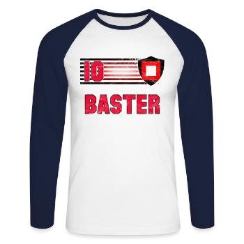 Baster Fußball Mannschaft - Unisex Baseballshirt langarm - Weiß/Navy - Vorne - Nik (191cm)
