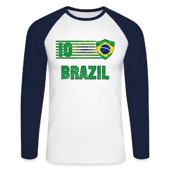 Équipe du Brésil de football - T-shirt baseball manches longues Homme - blanc/marine - Devant - Nik (191cm)