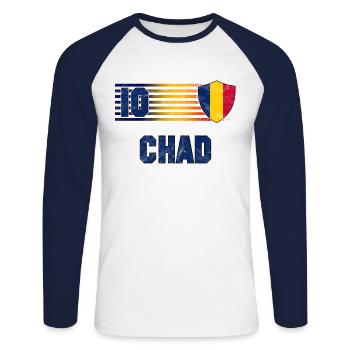 Équipe du Tchad de football - T-shirt baseball manches longues Homme - blanc/marine - Devant - Nik (191cm)