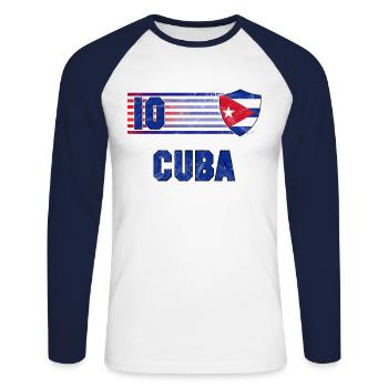 Kuba Fußball Mannschaft - Unisex Baseballshirt langarm - Weiß/Navy - Vorne - Nik (191cm)