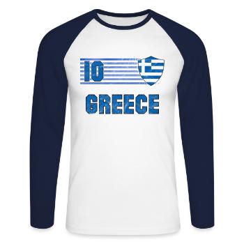 Griechenland Fußball Mannschaft - Unisex Baseballshirt langarm - Weiß/Navy - Vorne - Nik (191cm)