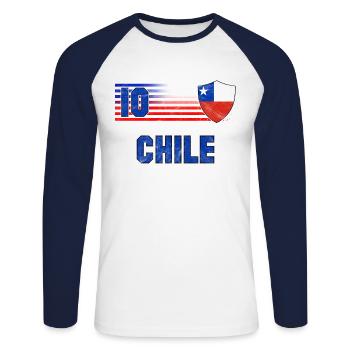 Chile Fußball Mannschaft - Unisex Baseballshirt langarm - Weiß/Navy - Vorne - Nik (191cm)