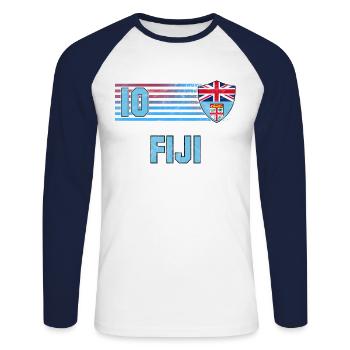 Fidschi Fußball Mannschaft - Unisex Baseballshirt langarm - Weiß/Navy - Vorne - Nik (191cm)