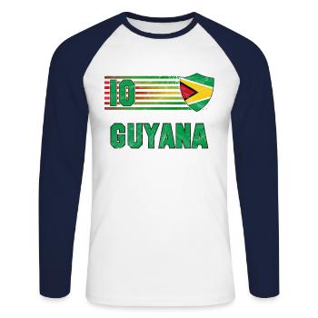 Équipe du Guyana de football - T-shirt baseball manches longues Homme - blanc/marine - Devant - Nik (191cm)