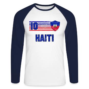 Équipe d’Haïti de football - T-shirt baseball manches longues Homme - blanc/marine - Devant - Nik (191cm)