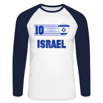 Israel Football Team - Unisex Long Sleeve Baseball T-Shirt - white/navy - Front - Nik (191cm)