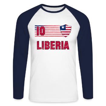 Liberia Football Team - Unisex Long Sleeve Baseball T-Shirt - white/navy - Front - Nik (191cm)
