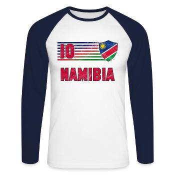 Namibia Football Team - Unisex Long Sleeve Baseball T-Shirt - white/navy - Front - Nik (191cm)