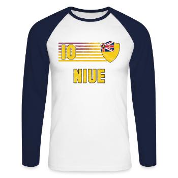 Équipe de football de Niue - T-shirt baseball manches longues Homme - blanc/marine - Devant - Nik (191cm)