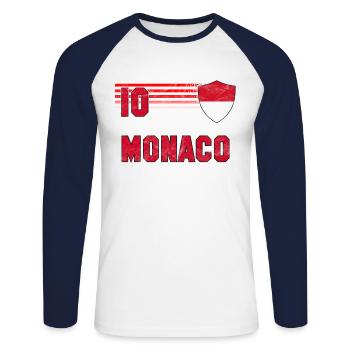 Équipe de Monaco de football - T-shirt baseball manches longues Homme - blanc/marine - Devant - Nik (191cm)