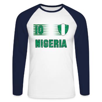 Nigeria Fußball Mannschaft - Unisex Baseballshirt langarm - Weiß/Navy - Vorne - Nik (191cm)