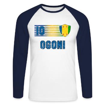 Ogoni Fußball Mannschaft - Unisex Baseballshirt langarm - Weiß/Navy - Vorne - Nik (191cm)