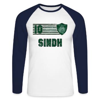 Équipe de football du Sindh - T-shirt baseball manches longues Homme - blanc/marine - Devant - Nik (191cm)